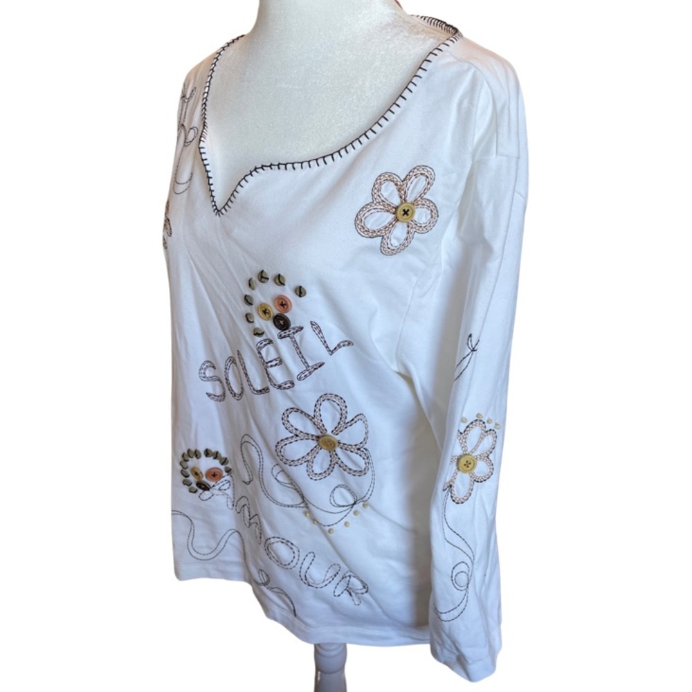 Hearts of Palm gorgeous ‘Joie Soleil’ blouse w/button and embroidered details XL - Picture 3 of 8